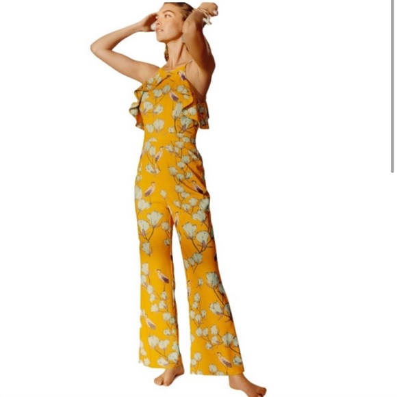 ANTHROPOLOGIE | Varun Bahl Warbler Yellow Floral Jumpsuit NWT Size 12 - Picture 2 of 14